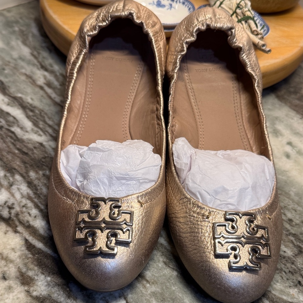 Tory Burch Metallic Gold Flats